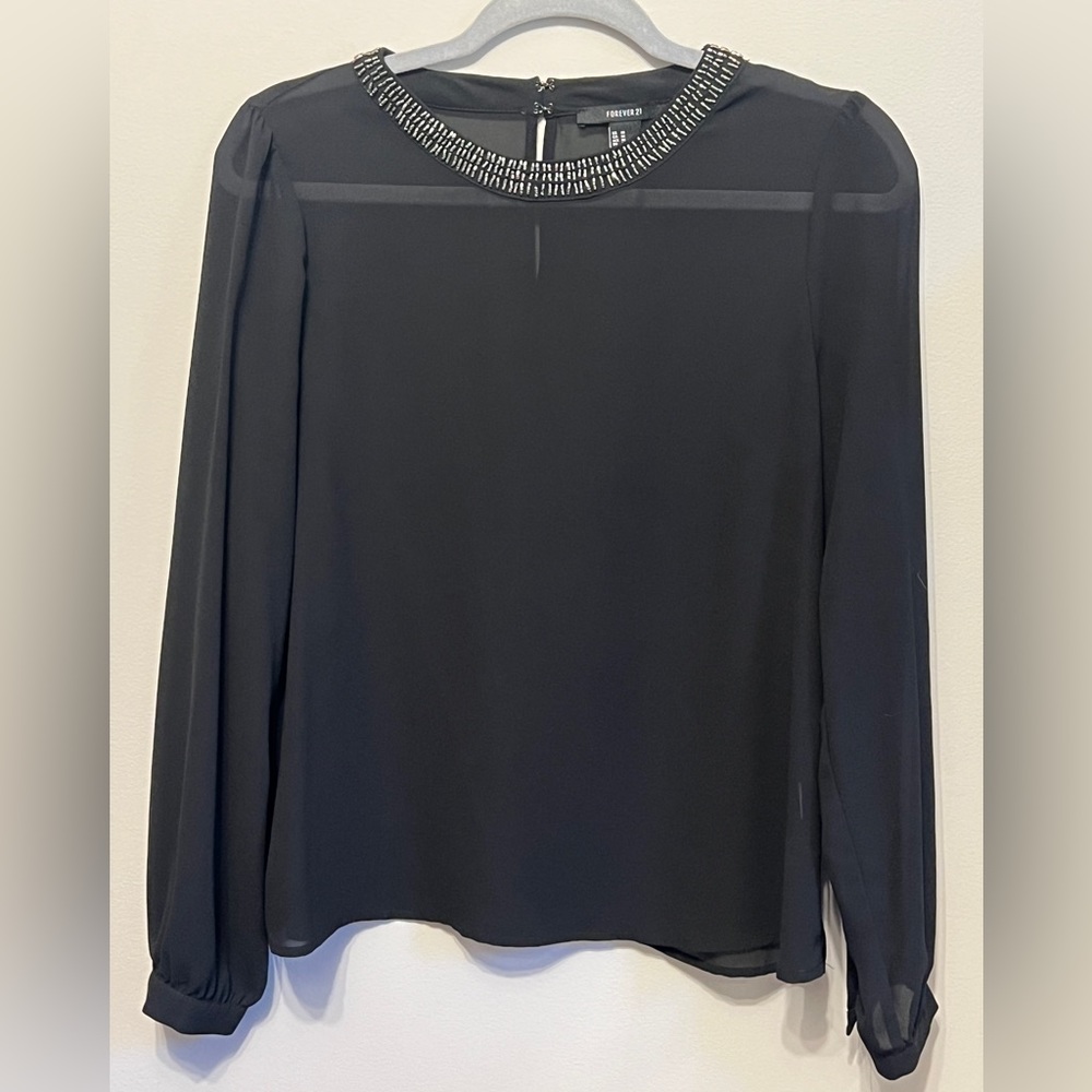 Black Sheer Forever 21 Blouse, Size Medium - Like New